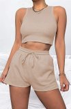 Solid Color Sleeveless Two Piece Shorts Set YMZY-PP0028