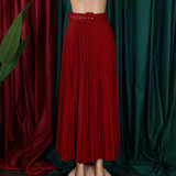 Plus Size High Waist Press Pleated Half Body Skirt(With Belt) GATE-D293P