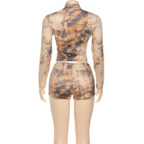 Fashion Print Long Sleeve Two Piece Shorts Set XEF-K25S80887