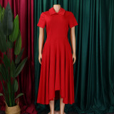 Plus Size Solid Color Irregular Midi Dress GATE-514