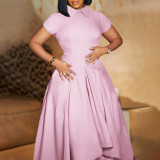 Plus Size Solid Color Irregular Midi Dress GATE-514