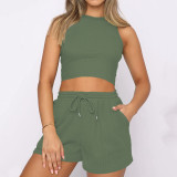 Solid Color Sleeveless Two Piece Shorts Set YMZY-PP0028