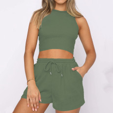 Solid Color Sleeveless Two Piece Shorts Set YMZY-PP0028