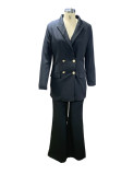 Plus Size Solid Color Blazer Wide Leg Pants Suit YZCF-ZL1775