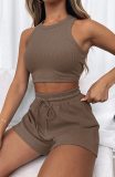 Solid Color Sleeveless Two Piece Shorts Set YMZY-PP0028