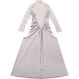 Long Sleeve Pleated Slim Maxi Dress GYME-K25D81046