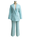 Plus Size Solid Color Blazer Two Piece Pants Set YZCF-ZL1396