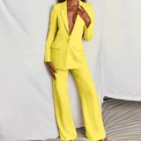 Plus Size Solid Color Blazer Two Piece Pants Set YZCF-ZL1396