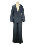 Plus Size Solid Color Blazer Two Piece Pants Set YZCF-ZL1396