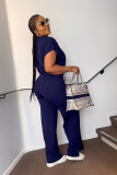 Solid Color Short Sleeve Zipper Two Piece Pant Set GYLY-10163