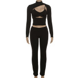 Long Sleeve Hollow Out 3 Piece Pants Set DLSF-K25S80437