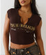Letter Print Sleeveless Crop T Shirts GFCF-1404