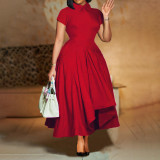 Plus Size Solid Color Irregular Midi Dress GATE-514