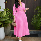 Plus Size Lapel Pleated Midi Dress GATE-522