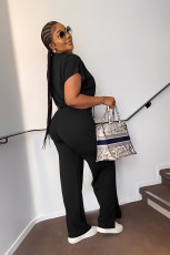 Solid Color Short Sleeve Zipper Two Piece Pant Set GYLY-10163