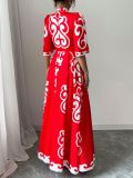 Red Cheongsam Loose Floral Maxi Dress GRNH-28769
