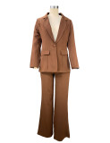 Plus Size Solid Color Blazer Two Piece Pants Set YZCF-ZL1396