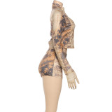 Fashion Print Long Sleeve Two Piece Shorts Set XEF-K25S80887