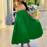Plus Size High Waist Press Pleated Half Body Skirt(With Belt) GATE-D293P