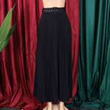 Plus Size High Waist Press Pleated Half Body Skirt(With Belt) GATE-D293P