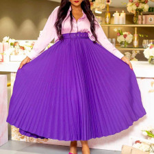 Plus Size High Waist Press Pleated Half Body Skirt(With Belt) GATE-D293P