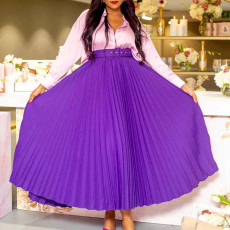Plus Size High Waist Press Pleated Half Body Skirt(With Belt) GATE-D293P
