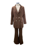 Plus Size Solid Color Blazer Wide Leg Pants Suit YZCF-ZL1775