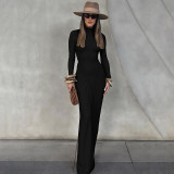 Long Sleeve Pleated Slim Maxi Dress GYME-K25D81046
