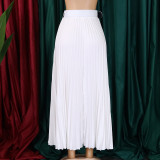 Plus Size High Waist Press Pleated Half Body Skirt(With Belt) GATE-D293P