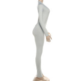 Deep V Neck Long Sleeve Solid Color Jumpsuit XEF-K25Q80024