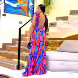 Sleeveless Ruffles Print Maxi Dress BY-7512