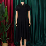 Plus Size Solid Color Irregular Midi Dress GATE-514