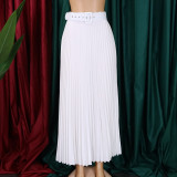 Plus Size High Waist Press Pleated Half Body Skirt(With Belt) GATE-D293P