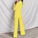 Plus Size Solid Color Blazer Two Piece Pants Set YZCF-ZL1396