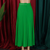 Plus Size High Waist Press Pleated Half Body Skirt(With Belt) GATE-D293P