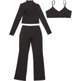 Long Sleeve Hollow Out 3 Piece Pants Set DLSF-K25S80437