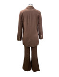 Plus Size Solid Color Blazer Wide Leg Pants Suit YZCF-ZL1775