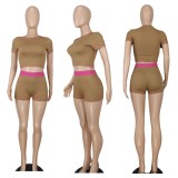 Contrast Color Short Sleeve Two Piece Shorts Set YD-YDT-021-D7