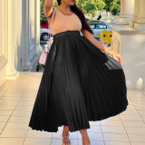 Plus Size High Waist Press Pleated Half Body Skirt(With Belt) GATE-D293P