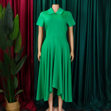 Plus Size Solid Color Irregular Midi Dress GATE-514