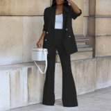 Plus Size Solid Color Blazer Wide Leg Pants Suit YZCF-ZL1775