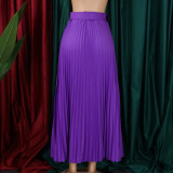 Plus Size High Waist Press Pleated Half Body Skirt(With Belt) GATE-D293P