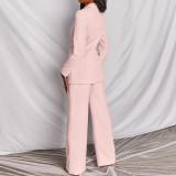 Plus Size Solid Color Blazer Two Piece Pants Set YZCF-ZL1396