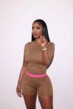 Contrast Color Short Sleeve Two Piece Shorts Set YD-YDT-021-D7