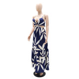Print Backless Tie Up Sling Maxi Dress GYLY-10360