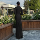 Long Sleeve Pleated Slim Maxi Dress GYME-K25D81046