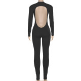Deep V Neck Long Sleeve Solid Color Jumpsuit XEF-K25Q80024
