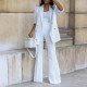 Plus Size Solid Color Blazer Wide Leg Pants Suit YZCF-ZL1775