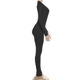 Deep V Neck Long Sleeve Solid Color Jumpsuit XEF-K25Q80024