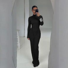 Long Sleeve Pleated Slim Maxi Dress GYME-K25D81046